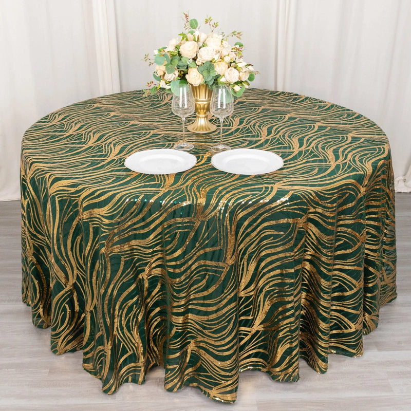 120" Mesh Round Tablecloth with Wavy Embroidered Sequins