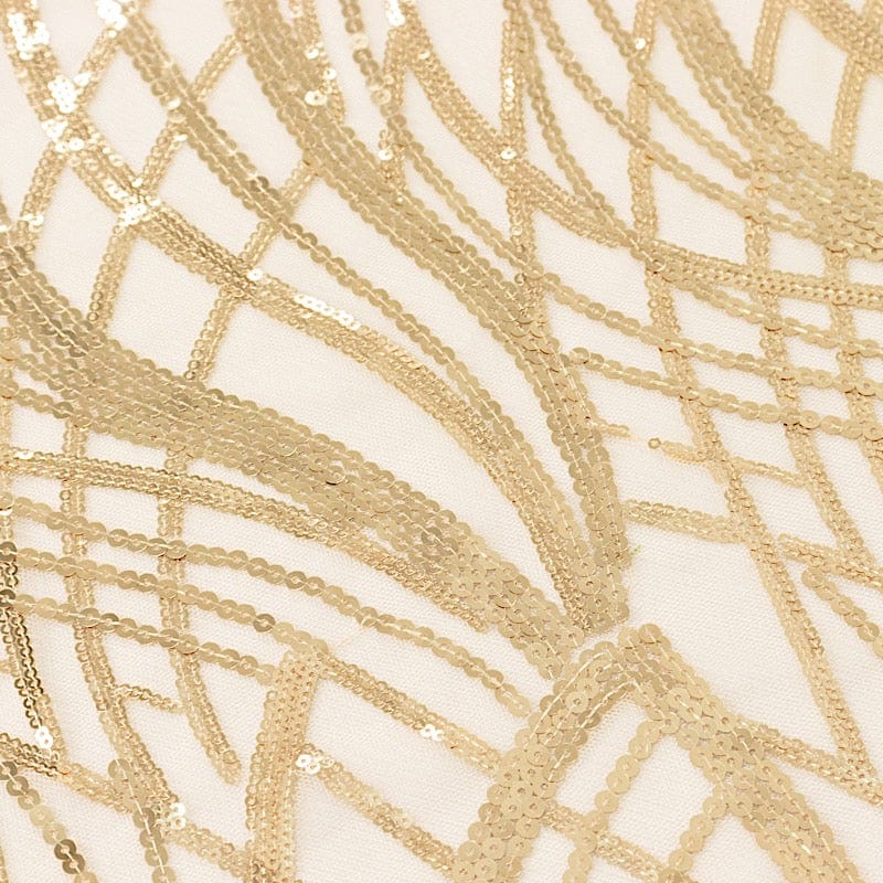 120" Mesh Round Tablecloth with Wavy Embroidered Sequins