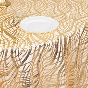 120" Mesh Round Tablecloth with Wavy Embroidered Sequins