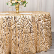 120" Mesh Round Tablecloth with Wavy Embroidered Sequins