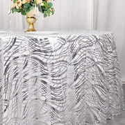 120" Mesh Round Tablecloth with Wavy Embroidered Sequins