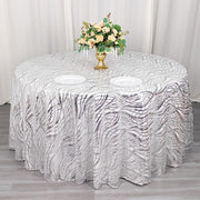 120" Mesh Round Tablecloth with Wavy Embroidered Sequins