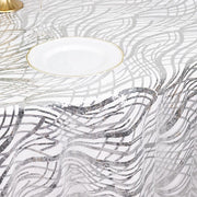 120" Mesh Round Tablecloth with Wavy Embroidered Sequins