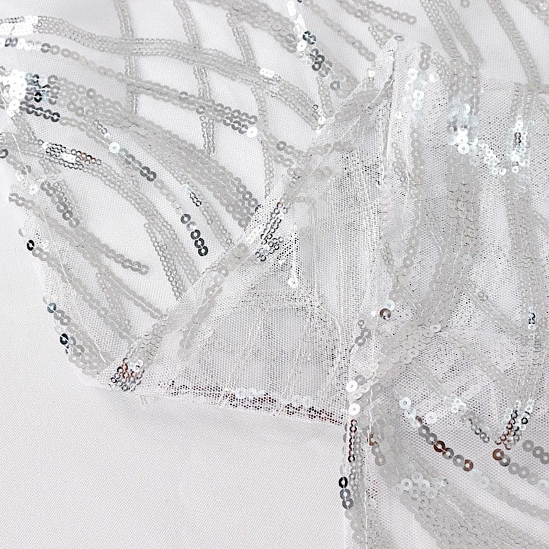 120" Mesh Round Tablecloth with Wavy Embroidered Sequins