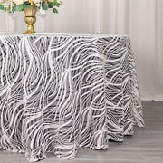 120" Mesh Round Tablecloth with Wavy Embroidered Sequins