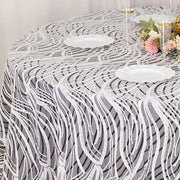 120" Mesh Round Tablecloth with Wavy Embroidered Sequins
