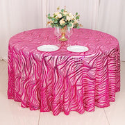120" Mesh Round Tablecloth with Wavy Embroidered Sequins