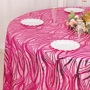 120" Mesh Round Tablecloth with Wavy Embroidered Sequins