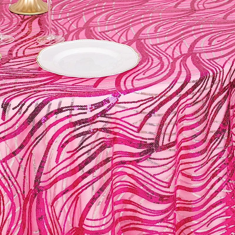120" Mesh Round Tablecloth with Wavy Embroidered Sequins