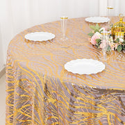 120" Mesh Round Tablecloth with Wavy Embroidered Sequins