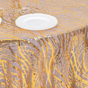 120" Mesh Round Tablecloth with Wavy Embroidered Sequins