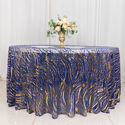 120" Mesh Round Tablecloth with Wavy Embroidered Sequins