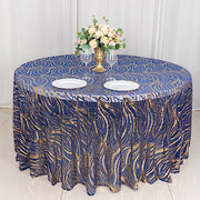 120" Mesh Round Tablecloth with Wavy Embroidered Sequins