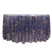 120" Mesh Round Tablecloth with Wavy Embroidered Sequins