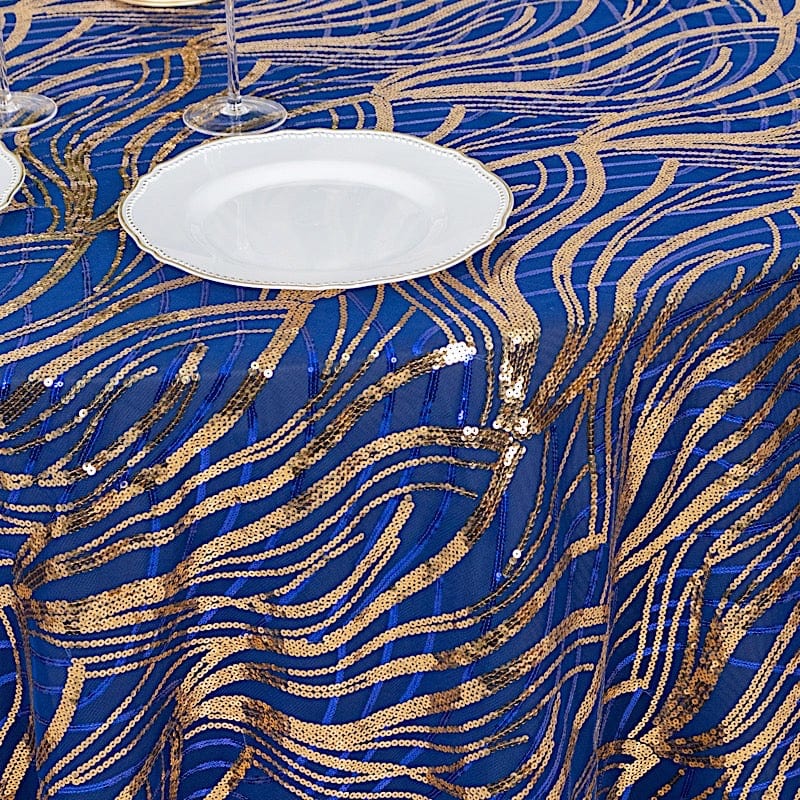 120" Mesh Round Tablecloth with Wavy Embroidered Sequins