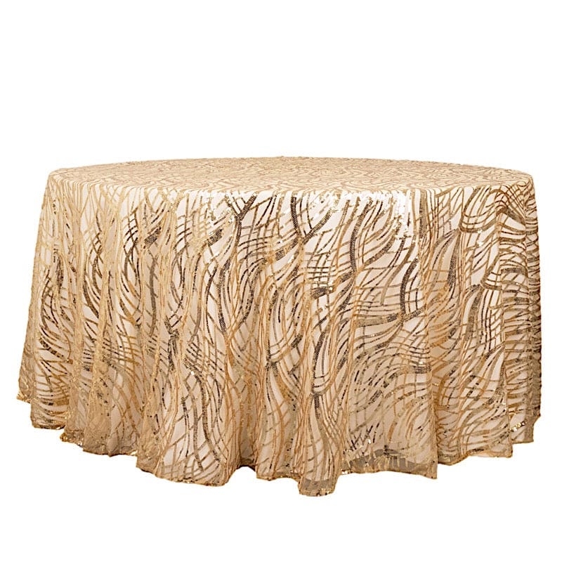 120" Mesh Round Tablecloth with Wavy Embroidered Sequins TAB_02_WAVE_120_CHMP