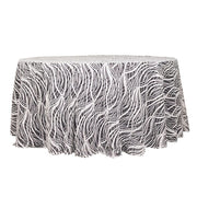 120" Mesh Round Tablecloth with Wavy Embroidered Sequins TAB_02_WAVE_120_WHBK