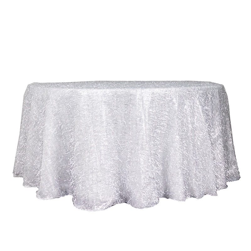 120" Polyester Rectangular Tablecloth with Metallic Tinsel TAB_STR01_120_SILV