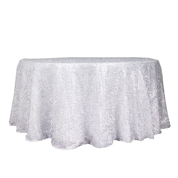 120" Polyester Rectangular Tablecloth with Metallic Tinsel TAB_STR01_120_SILV