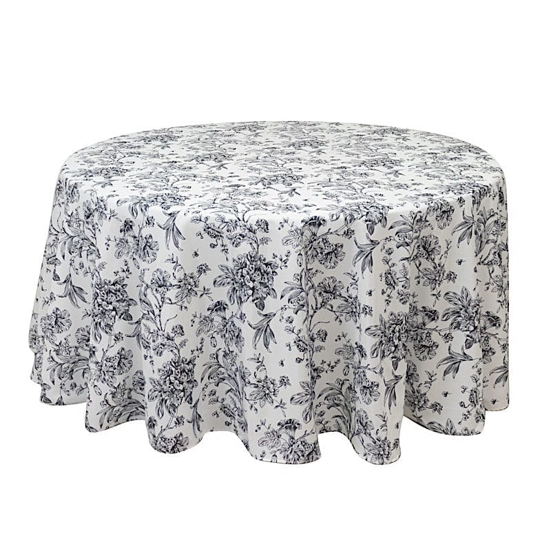 120" Polyester Round Tablecloth for Weddings and Events - French Toile Pattern (Copy) TAB_PLY_FLORFT_120_BLK
