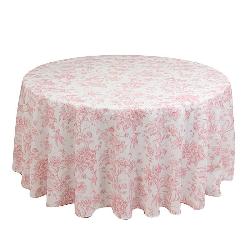 120" Polyester Round Tablecloth for Weddings and Events - French Toile Pattern (Copy) TAB_PLY_FLORFT_120_PINK