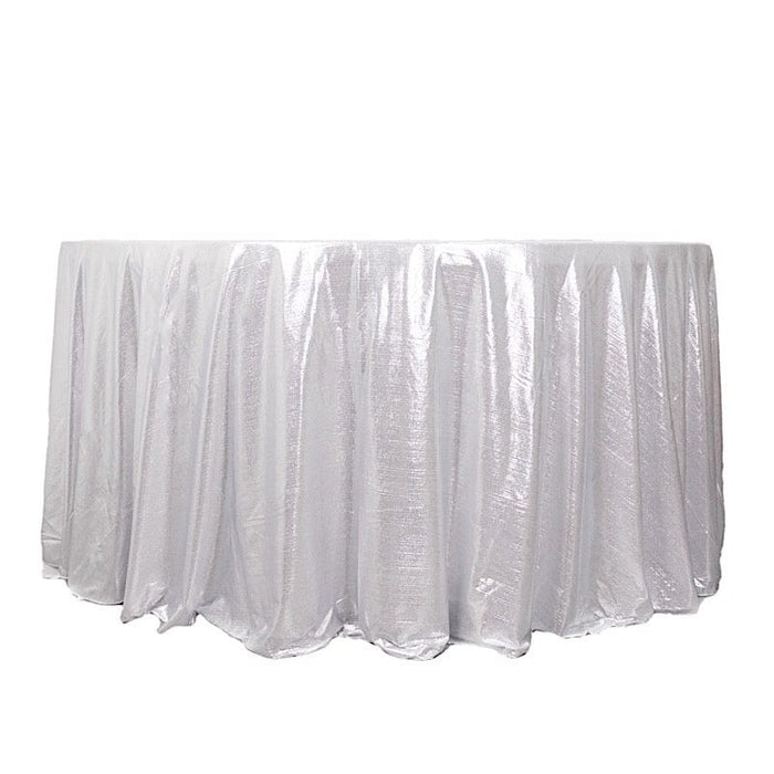 120" Polyester Round Tablecloth with Sequin Dots TAB_SHIM_120_SILV