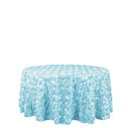 120" Round Satin Ribbon Roses Tablecloth TAB_01_120_BLUE