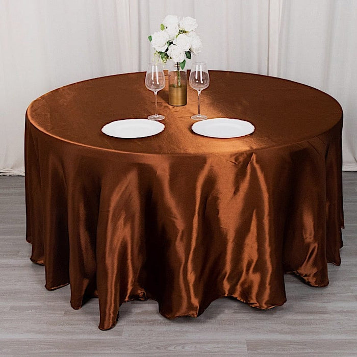 120" Satin Round Tablecloth Wedding Party Table Linens TAB_STN120_BRN