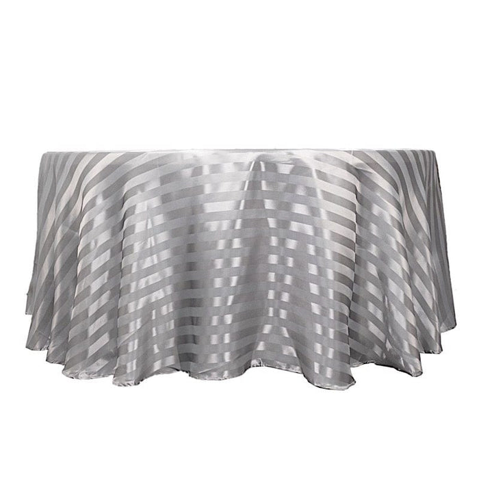 120" Satin Stripe Seamless Round Tablecloth TAB_STN02_120_SILV