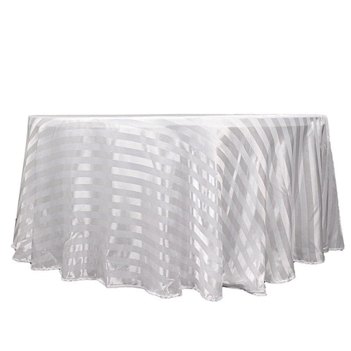 120" Satin Stripe Seamless Round Tablecloth TAB_STN02_120_WHT