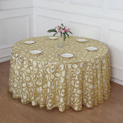 120" Sequin Leaf Embroidered Seamless Tulle Round Tablecloth