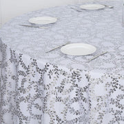 120" Sequin Leaf Embroidered Seamless Tulle Round Tablecloth