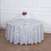 120" Sequin Leaf Embroidered Seamless Tulle Round Tablecloth