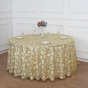 120" Sequin Leaf Embroidered Seamless Tulle Round Tablecloth