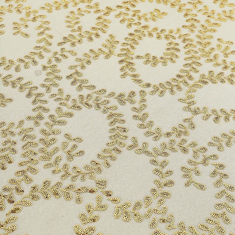 120" Sequin Leaf Embroidered Seamless Tulle Round Tablecloth