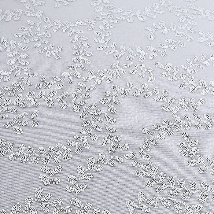 120" Sequin Leaf Embroidered Seamless Tulle Round Tablecloth