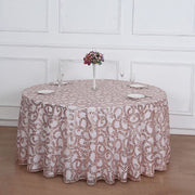 120" Sequin Leaf Embroidered Seamless Tulle Round Tablecloth