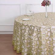 120" Sequin Leaf Embroidered Seamless Tulle Round Tablecloth