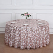120" Sequin Leaf Embroidered Seamless Tulle Round Tablecloth