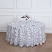 120" Sequin Leaf Embroidered Seamless Tulle Round Tablecloth