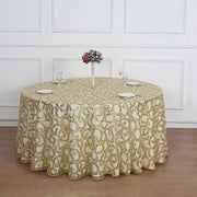 120" Sequin Leaf Embroidered Seamless Tulle Round Tablecloth