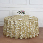 120" Sequin Leaf Embroidered Seamless Tulle Round Tablecloth