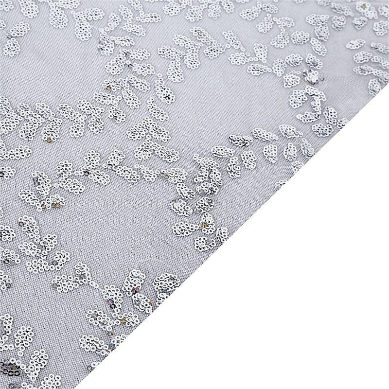 120" Sequin Leaf Embroidered Seamless Tulle Round Tablecloth