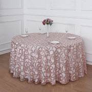 120" Sequin Leaf Embroidered Seamless Tulle Round Tablecloth