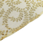 120" Sequin Leaf Embroidered Seamless Tulle Round Tablecloth