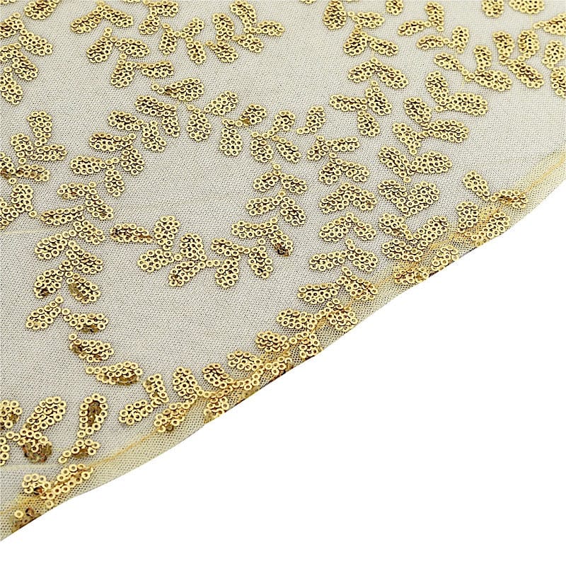 120" Sequin Leaf Embroidered Seamless Tulle Round Tablecloth