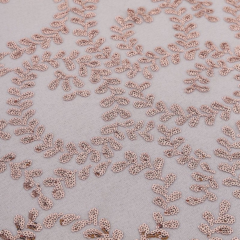 120" Sequin Leaf Embroidered Seamless Tulle Round Tablecloth