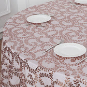 120" Sequin Leaf Embroidered Seamless Tulle Round Tablecloth