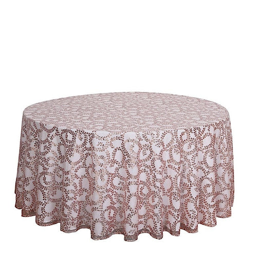 120" Sequin Leaf Embroidered Seamless Tulle Round Tablecloth TAB_02_FLOR_120_054
