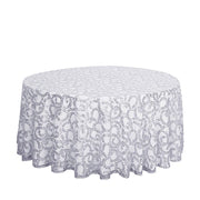 120" Sequin Leaf Embroidered Seamless Tulle Round Tablecloth TAB_02_FLOR_120_SILV